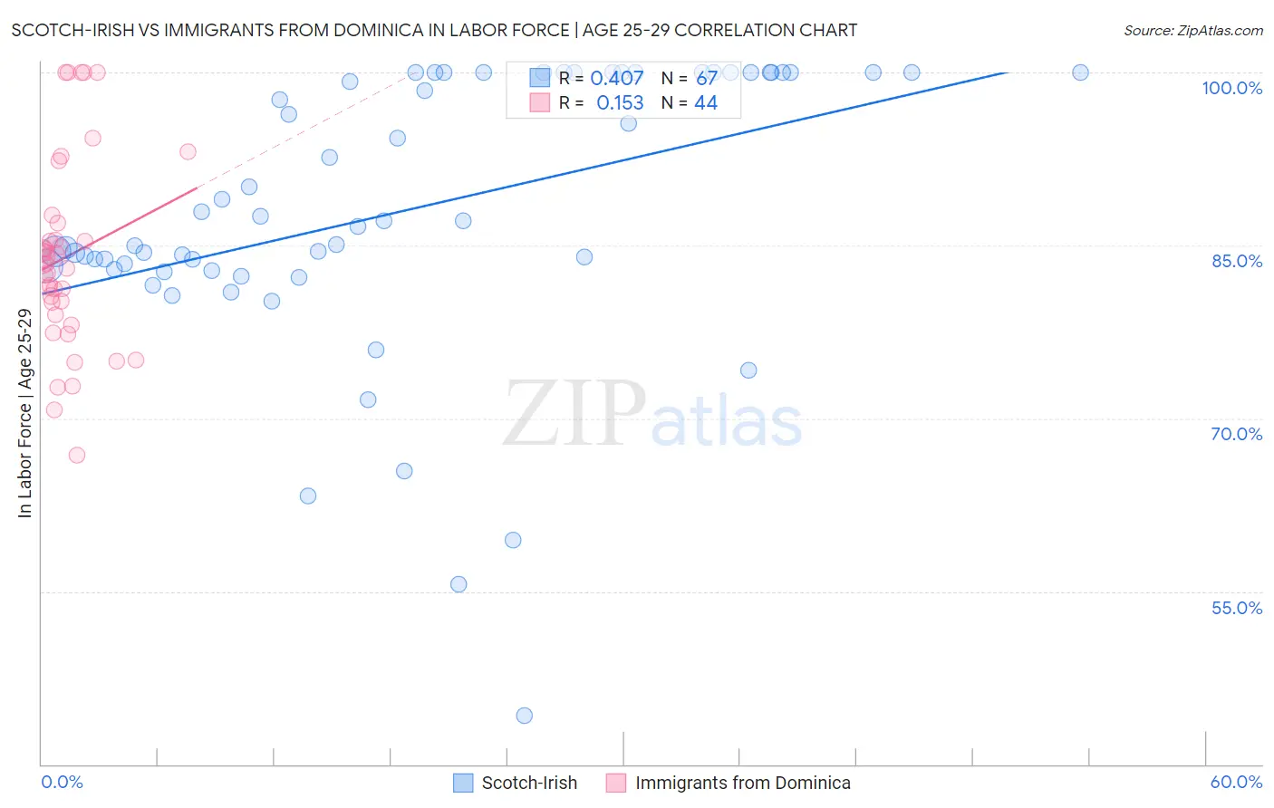 Scotch-Irish vs Immigrants from Dominica In Labor Force | Age 25-29