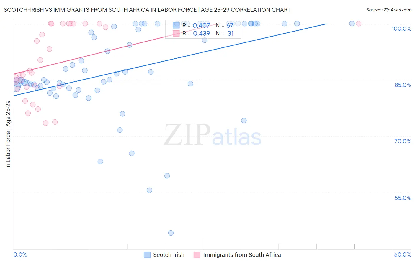 Scotch-Irish vs Immigrants from South Africa In Labor Force | Age 25-29