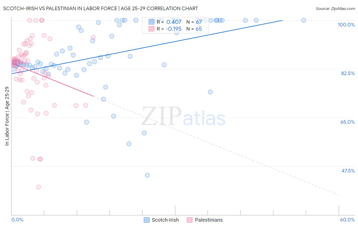 Scotch-Irish vs Palestinian In Labor Force | Age 25-29