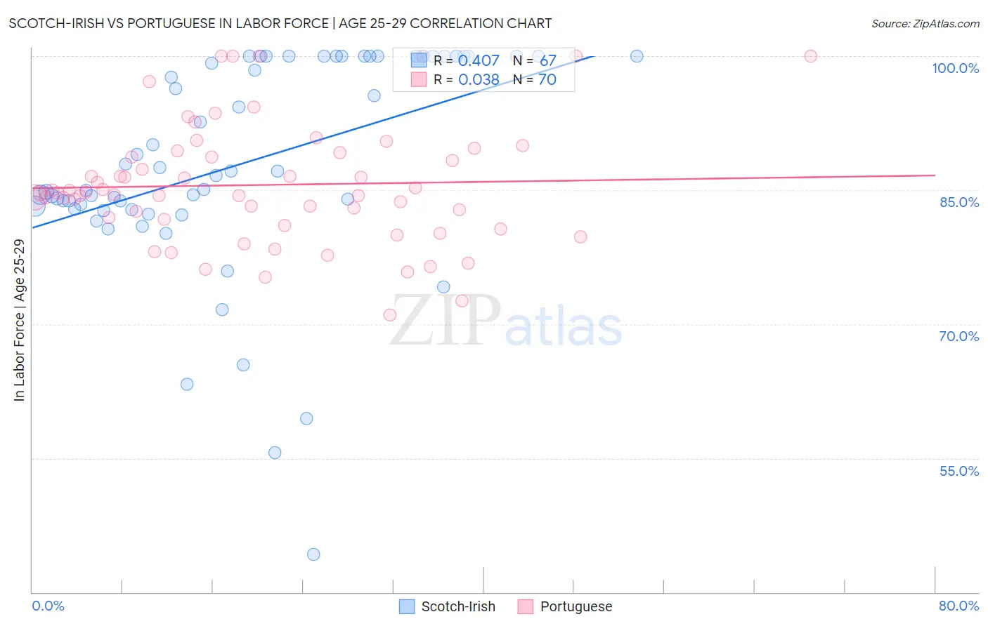 Scotch-Irish vs Portuguese In Labor Force | Age 25-29