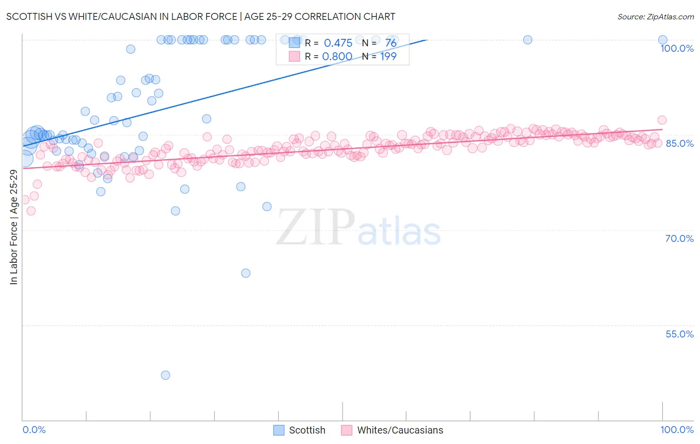 Scottish vs White/Caucasian In Labor Force | Age 25-29