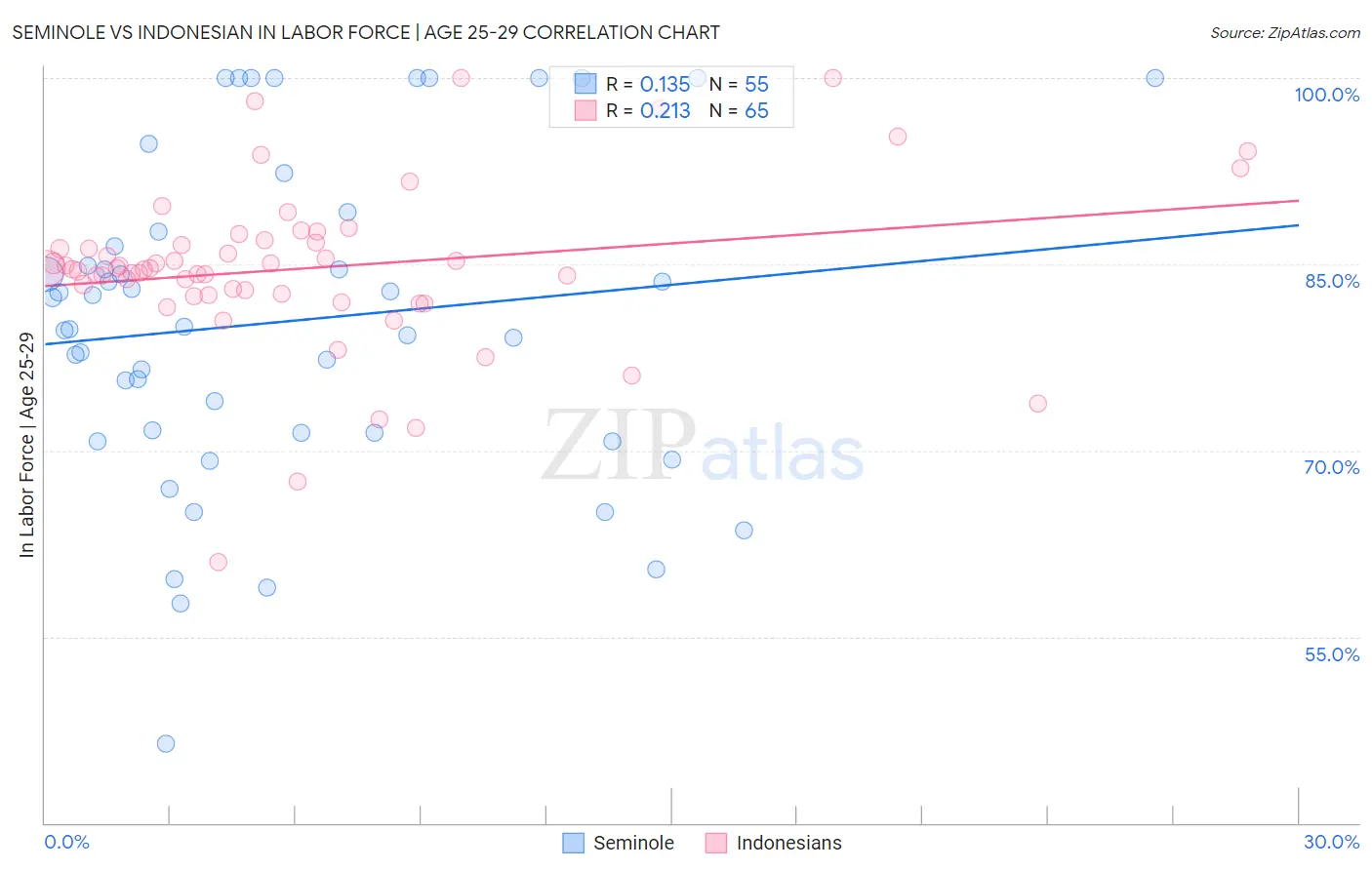 Seminole vs Indonesian In Labor Force | Age 25-29