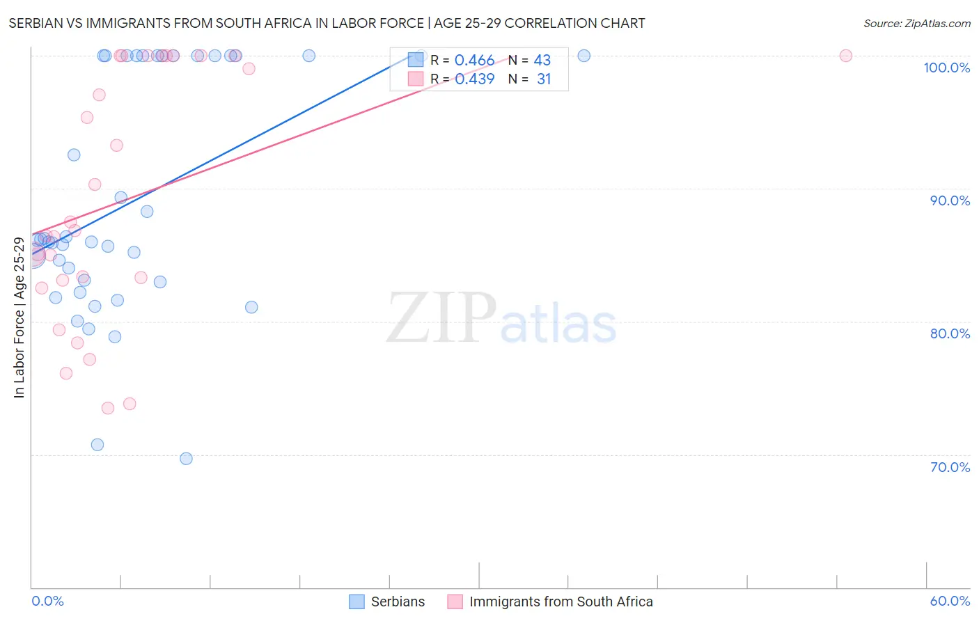 Serbian vs Immigrants from South Africa In Labor Force | Age 25-29