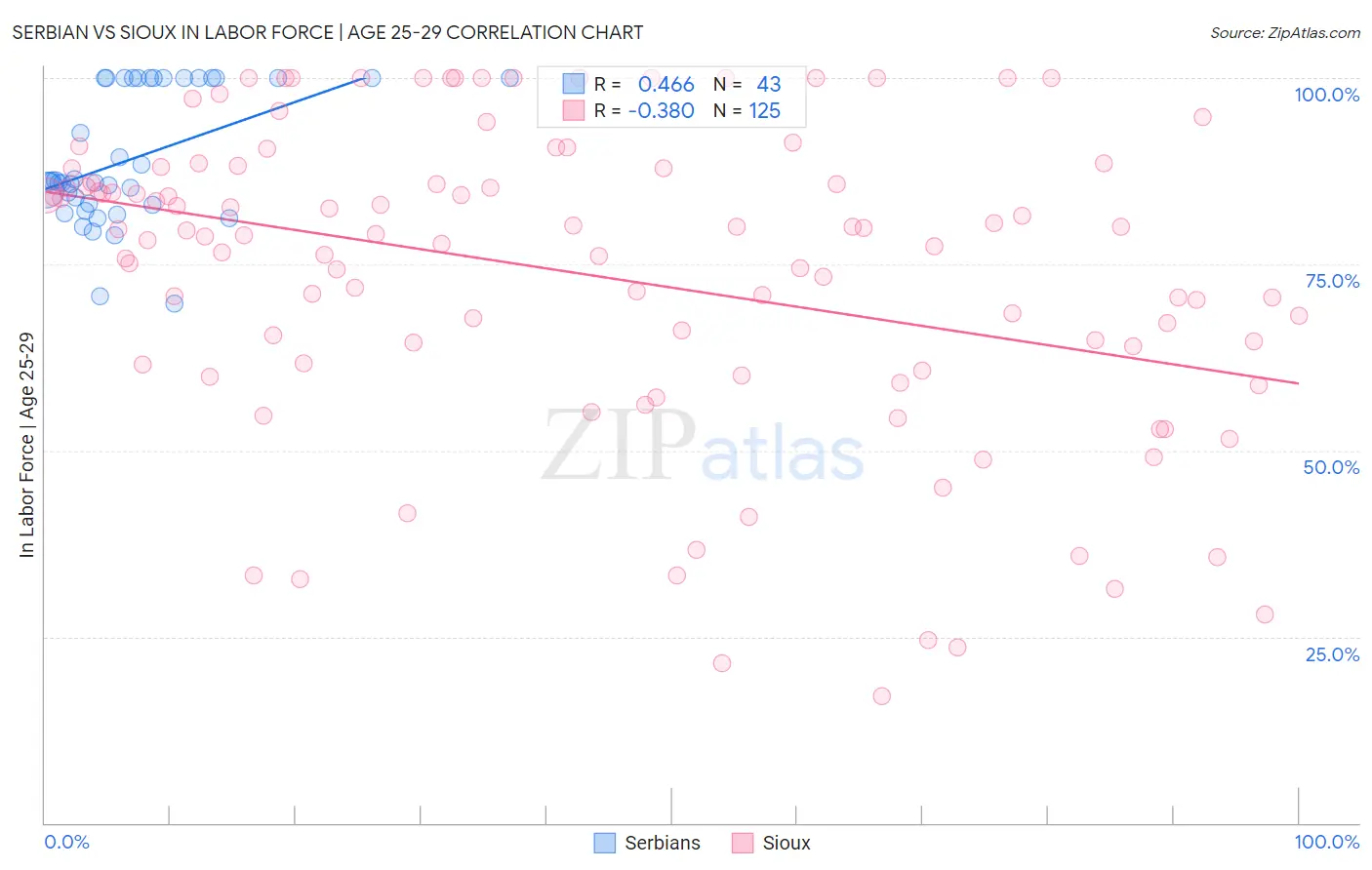 Serbian vs Sioux In Labor Force | Age 25-29