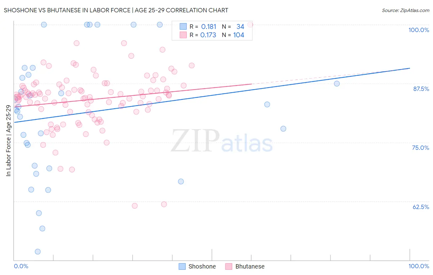 Shoshone vs Bhutanese In Labor Force | Age 25-29