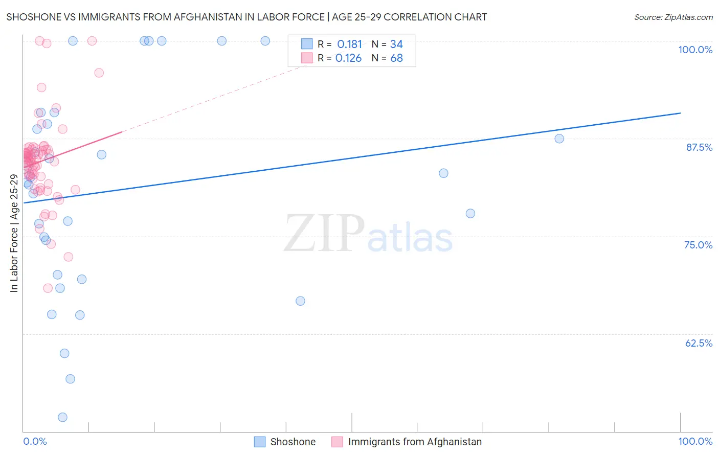 Shoshone vs Immigrants from Afghanistan In Labor Force | Age 25-29