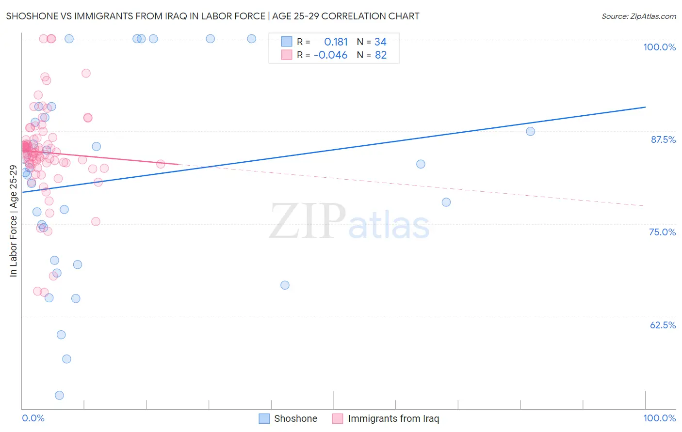 Shoshone vs Immigrants from Iraq In Labor Force | Age 25-29