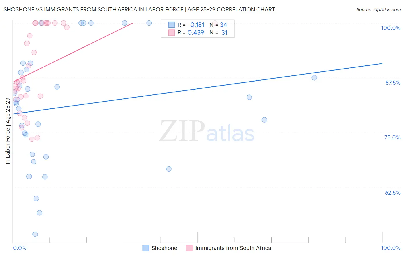 Shoshone vs Immigrants from South Africa In Labor Force | Age 25-29