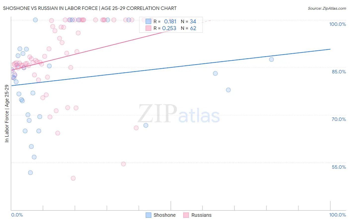 Shoshone vs Russian In Labor Force | Age 25-29