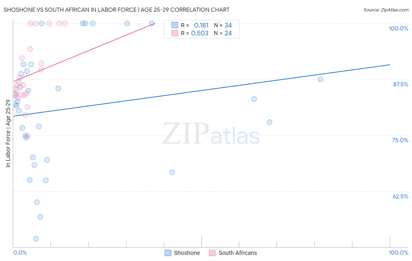 Shoshone vs South African In Labor Force | Age 25-29