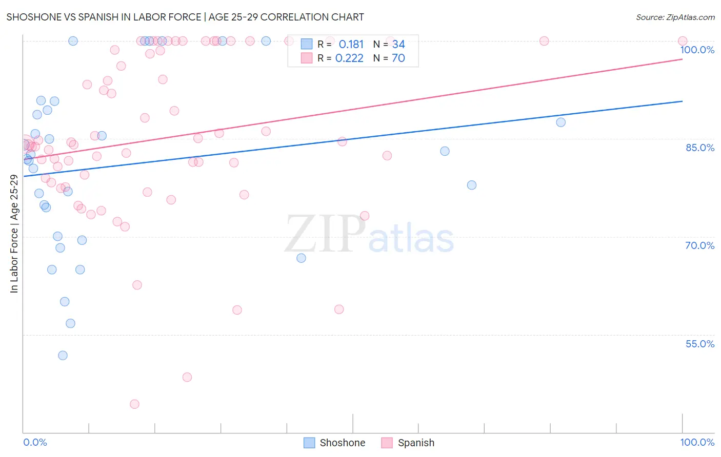 Shoshone vs Spanish In Labor Force | Age 25-29