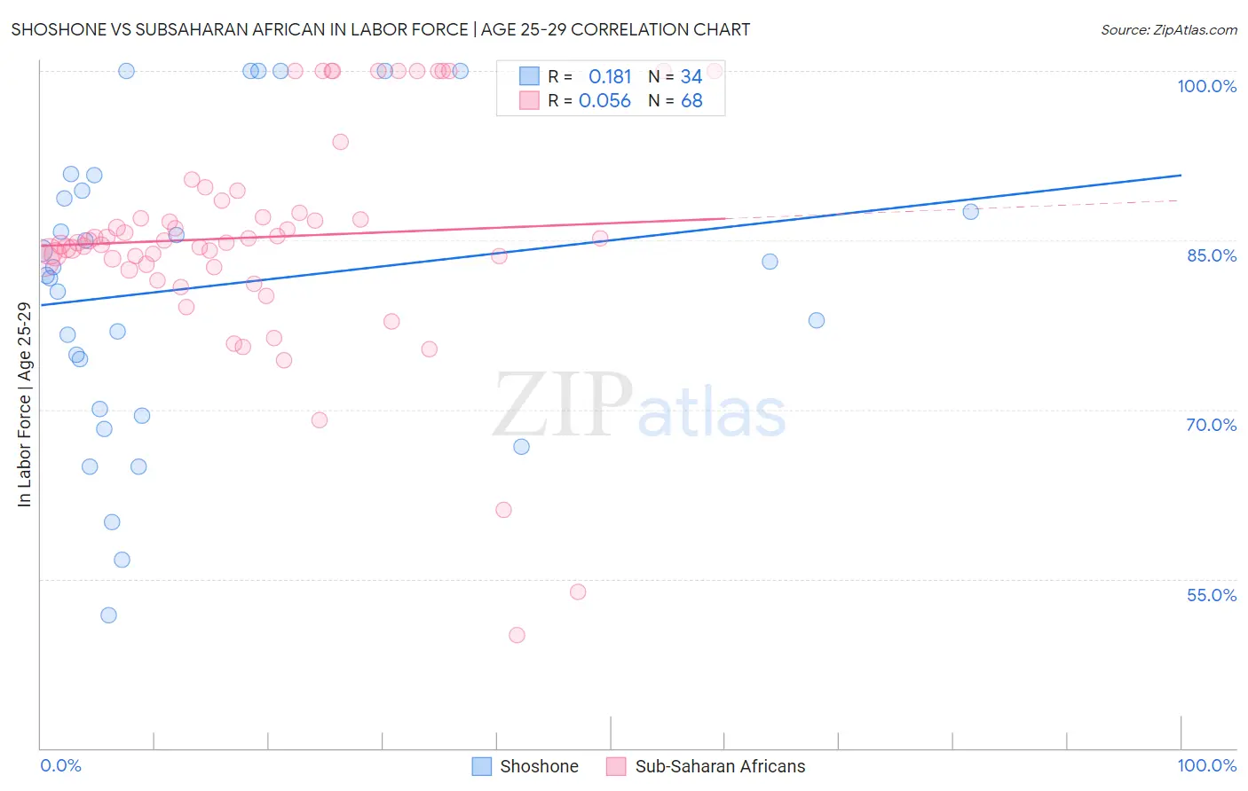 Shoshone vs Subsaharan African In Labor Force | Age 25-29