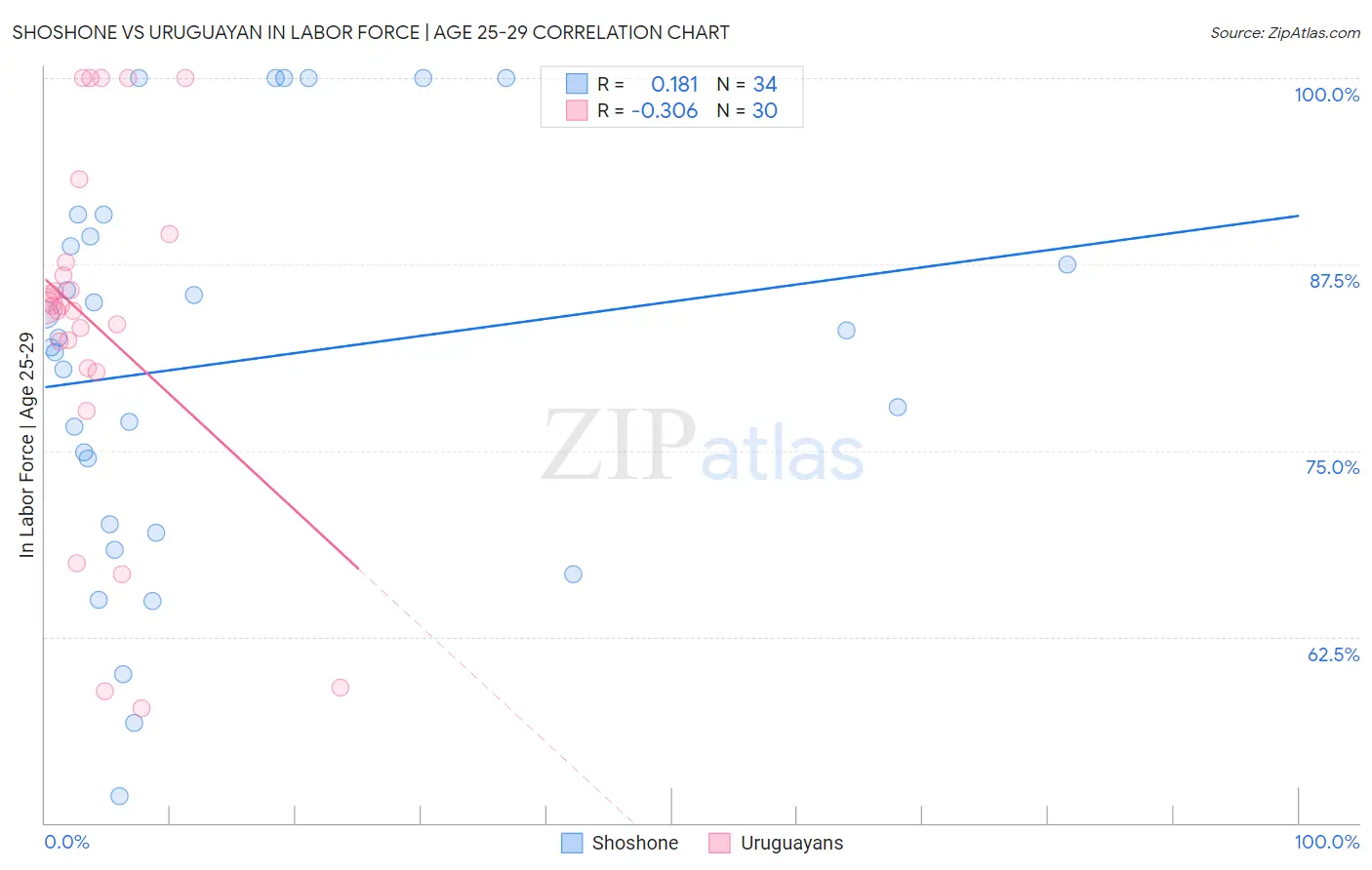 Shoshone vs Uruguayan In Labor Force | Age 25-29