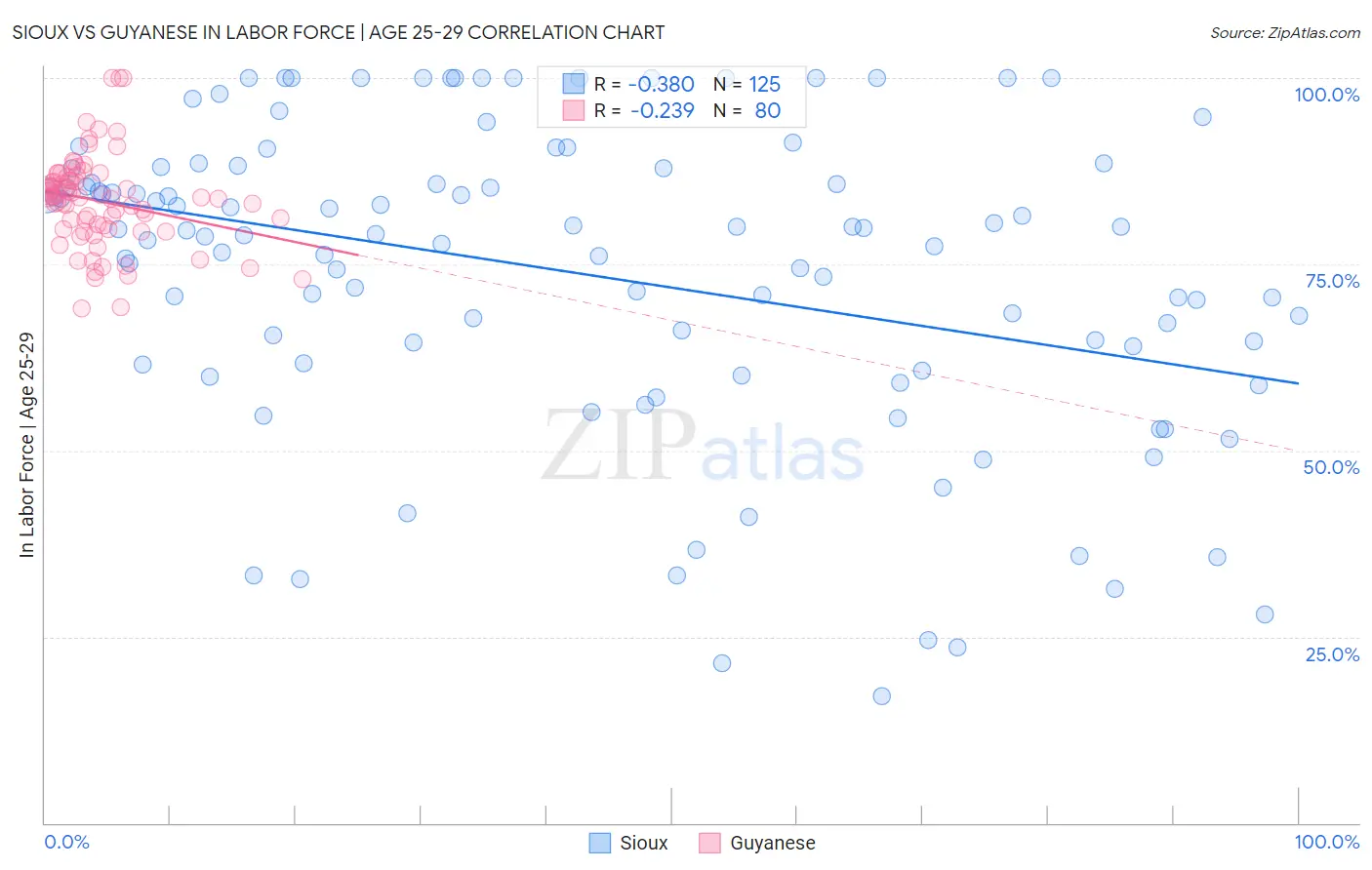 Sioux vs Guyanese In Labor Force | Age 25-29