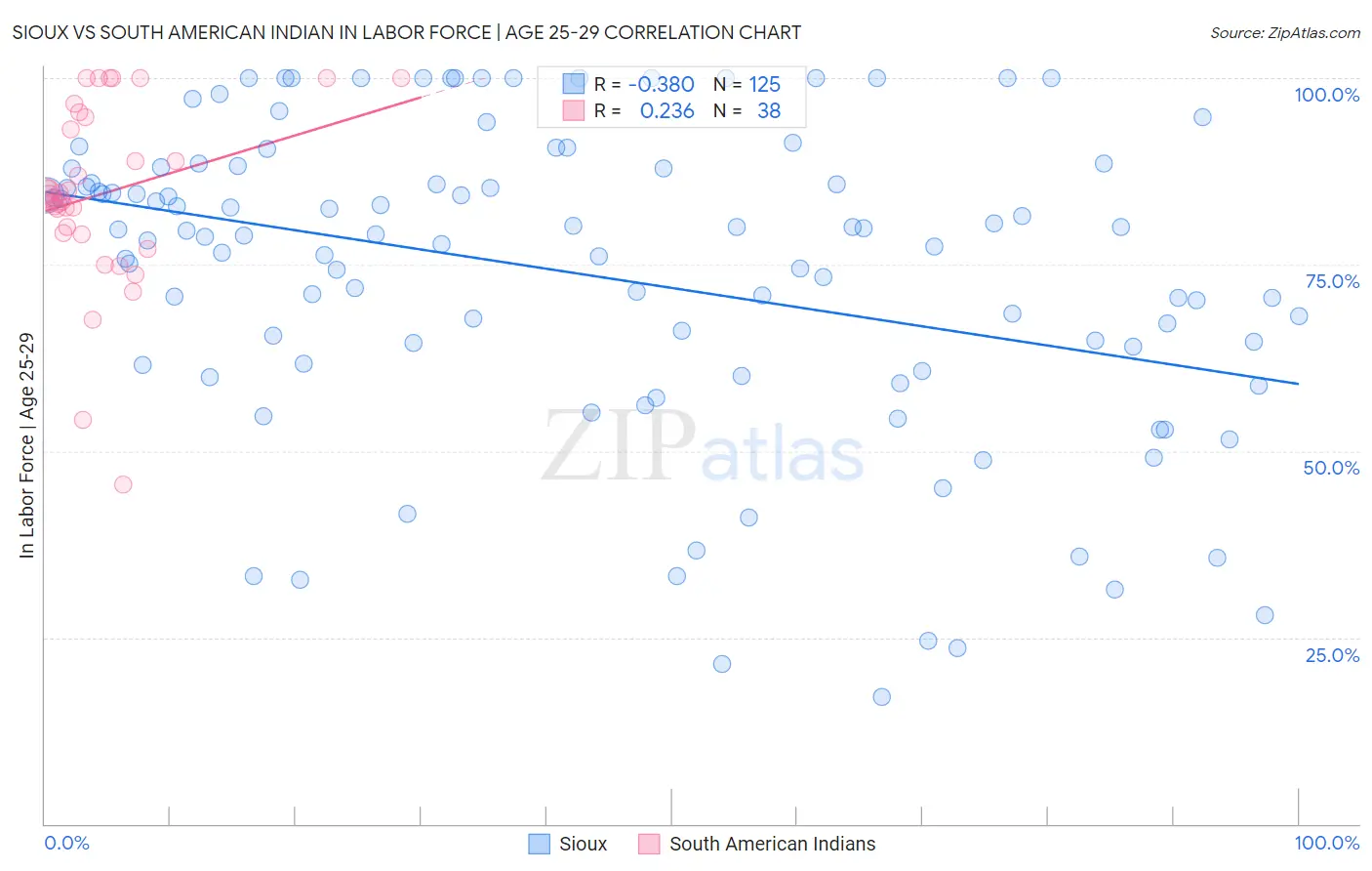 Sioux vs South American Indian In Labor Force | Age 25-29