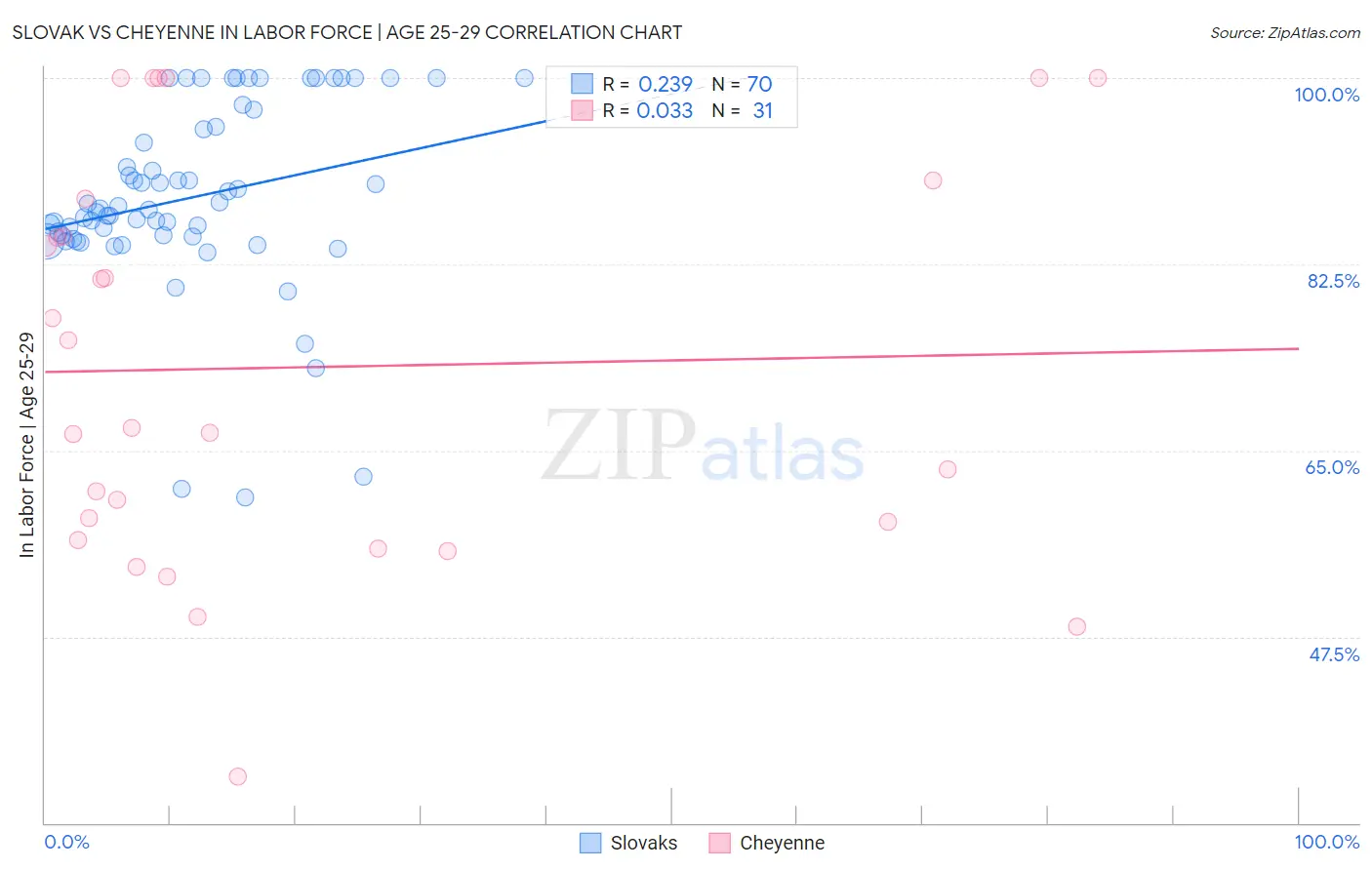 Slovak vs Cheyenne In Labor Force | Age 25-29