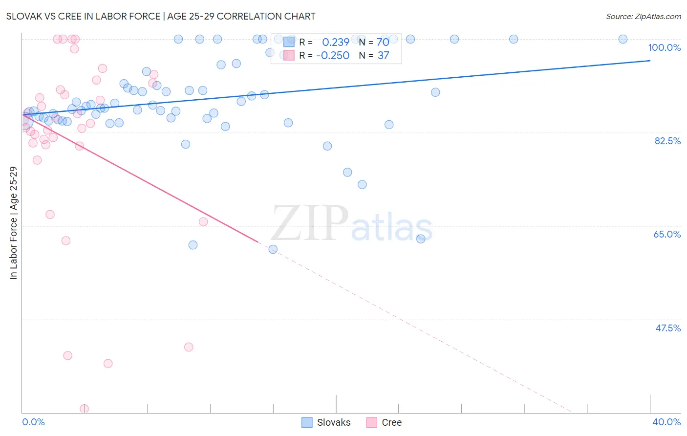Slovak vs Cree In Labor Force | Age 25-29