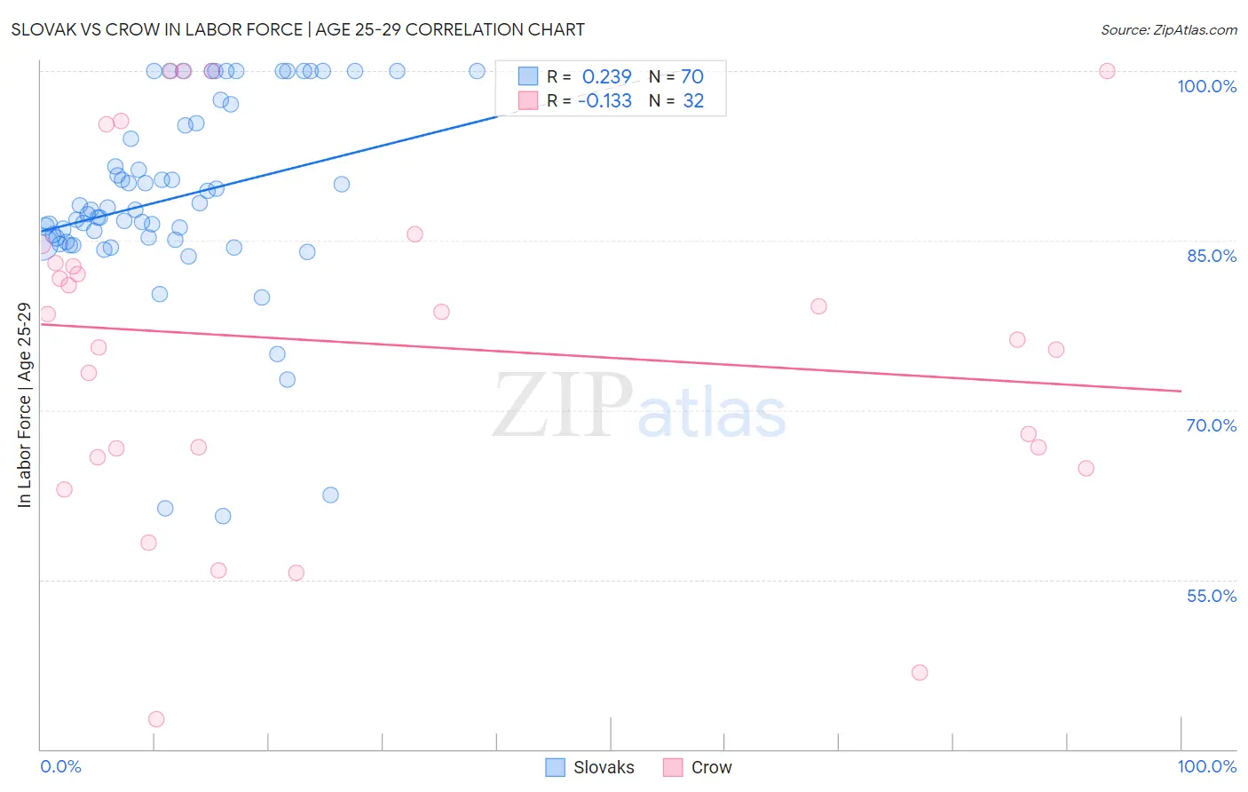 Slovak vs Crow In Labor Force | Age 25-29