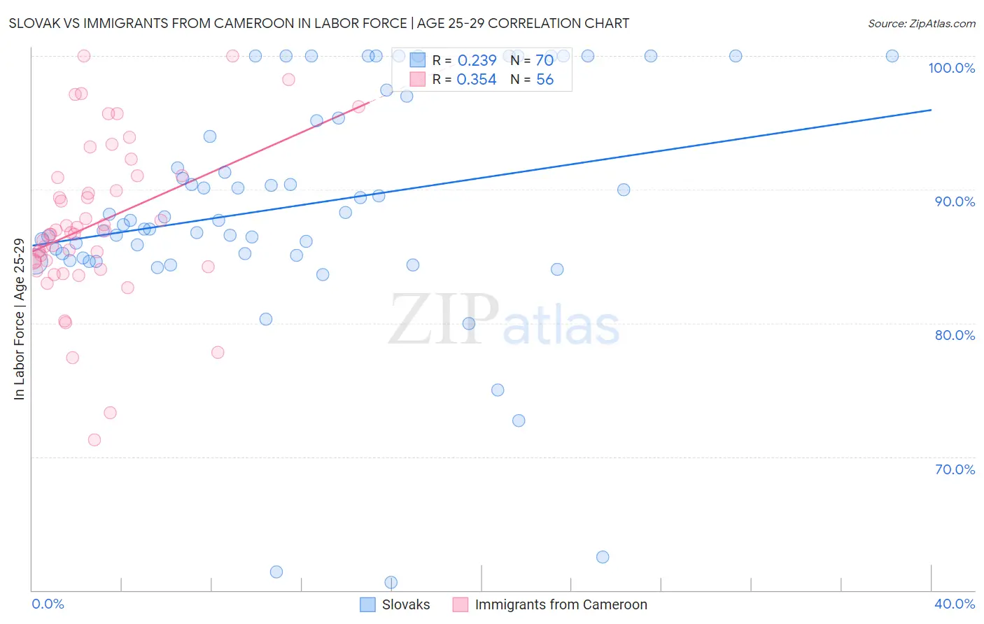 Slovak vs Immigrants from Cameroon In Labor Force | Age 25-29