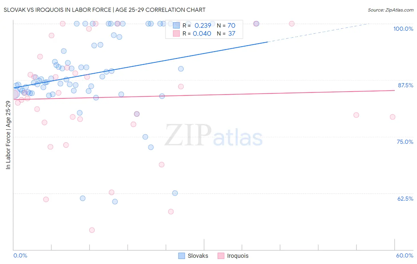 Slovak vs Iroquois In Labor Force | Age 25-29