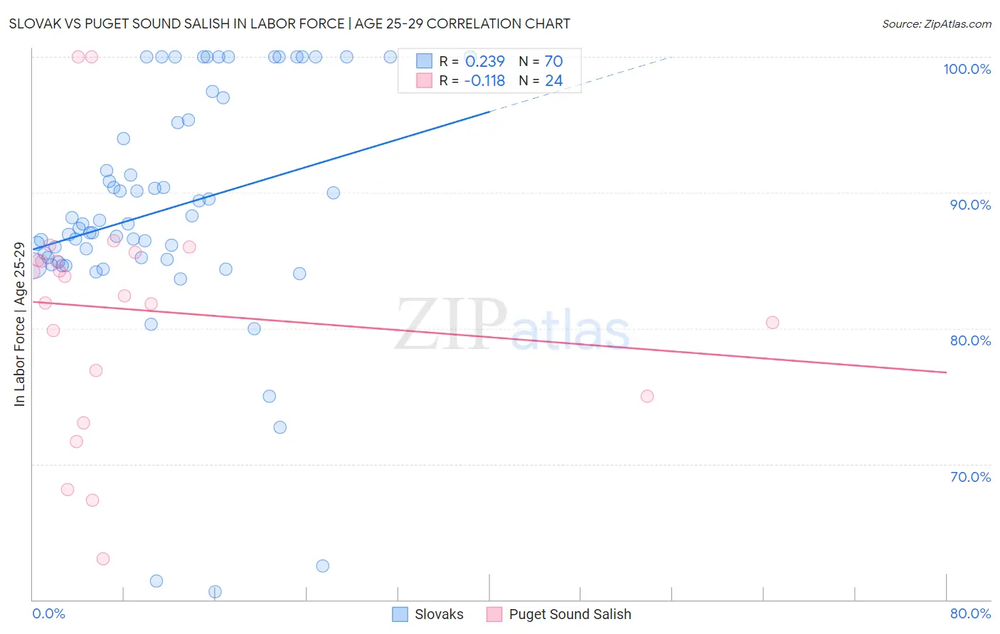 Slovak vs Puget Sound Salish In Labor Force | Age 25-29