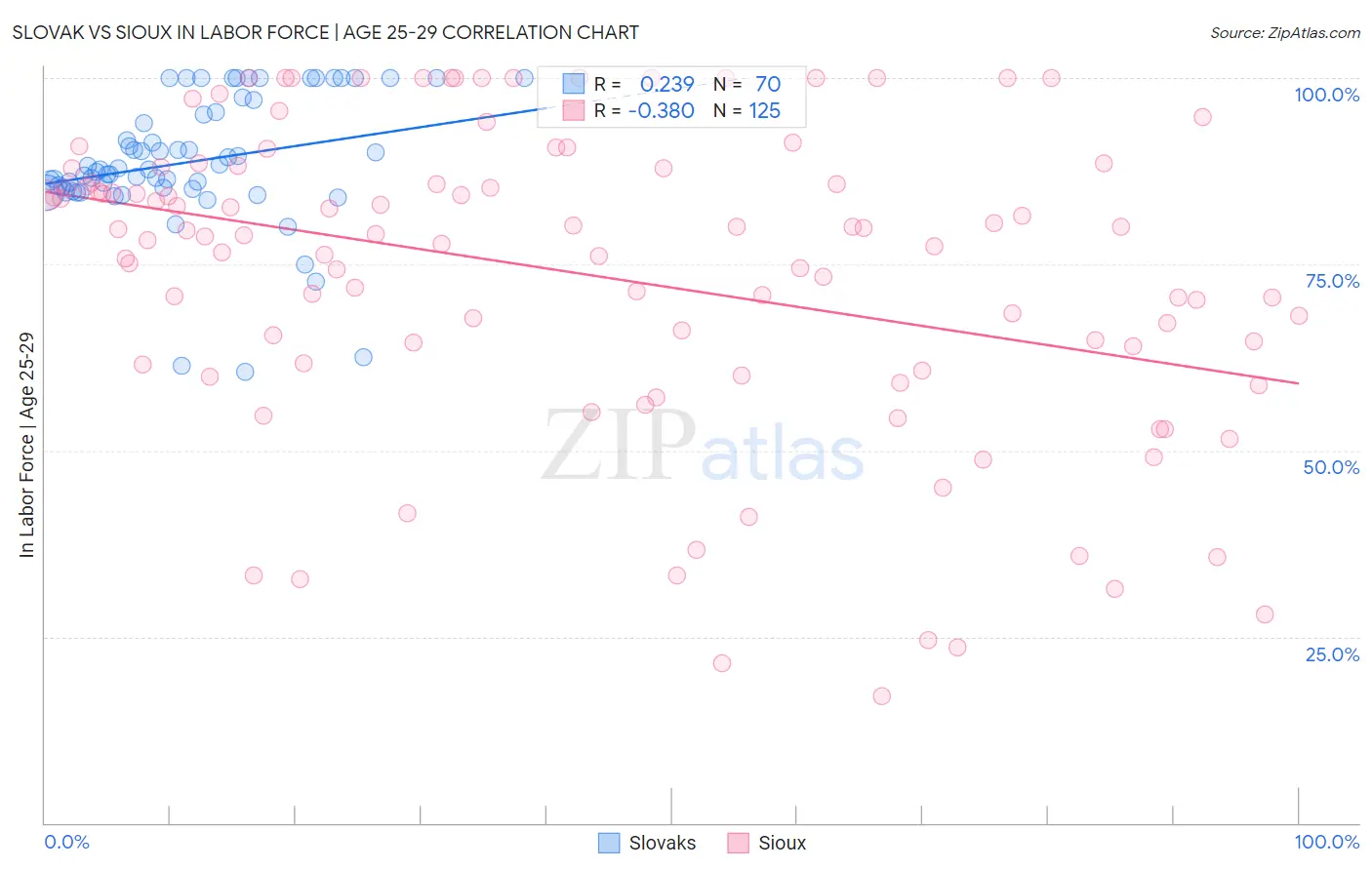 Slovak vs Sioux In Labor Force | Age 25-29