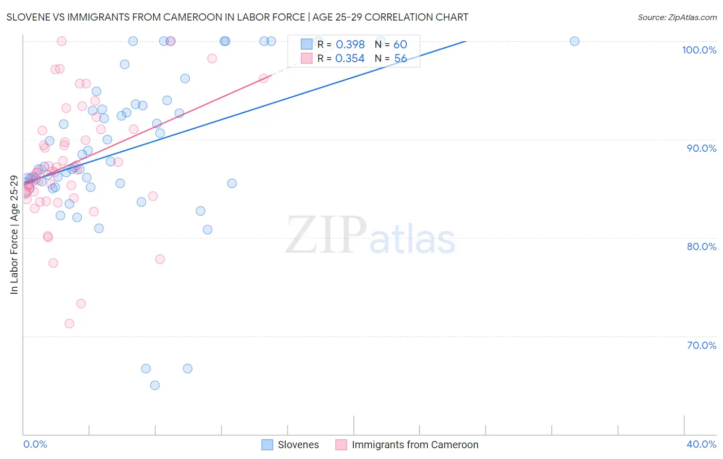 Slovene vs Immigrants from Cameroon In Labor Force | Age 25-29