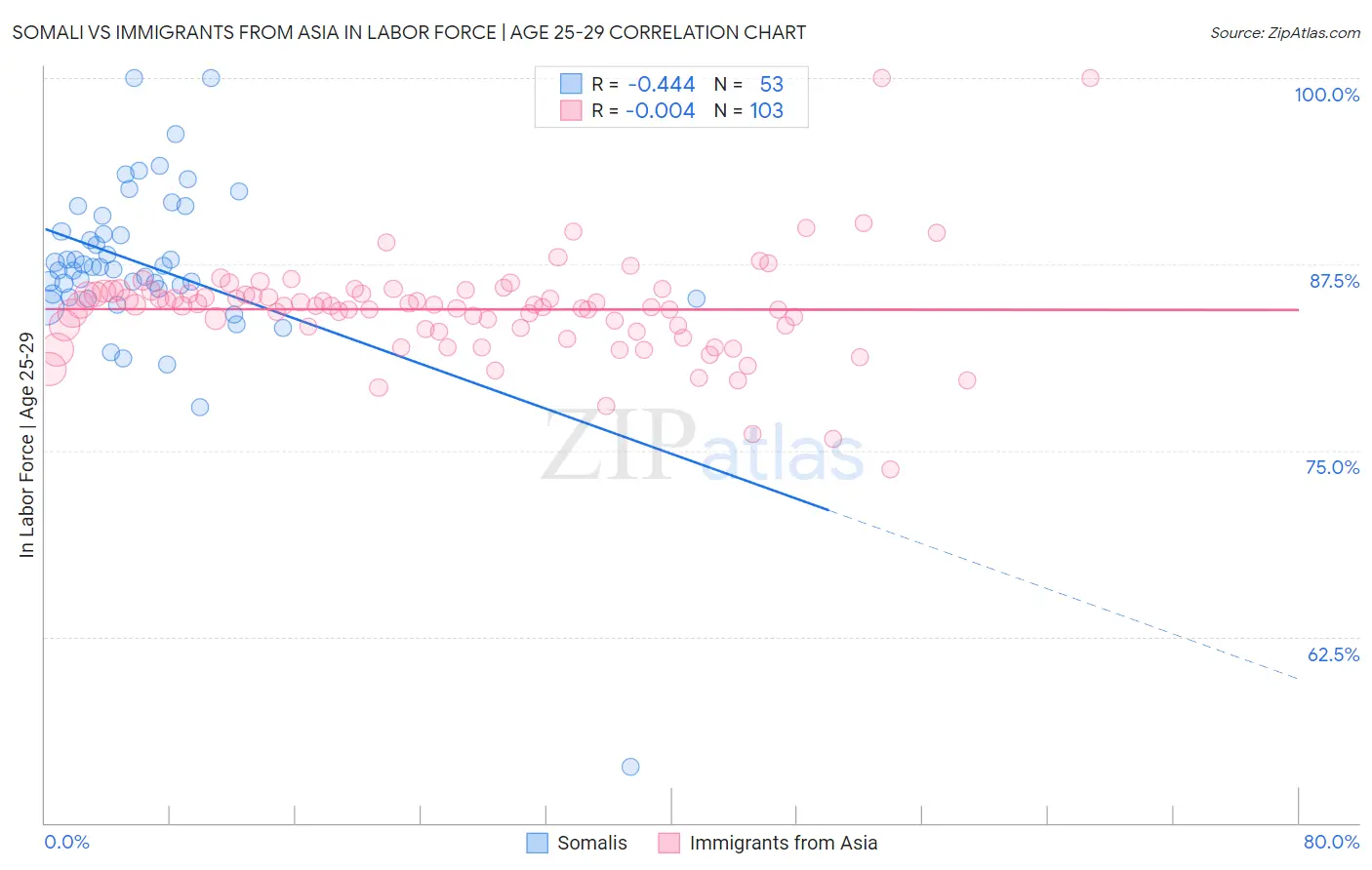 Somali vs Immigrants from Asia In Labor Force | Age 25-29