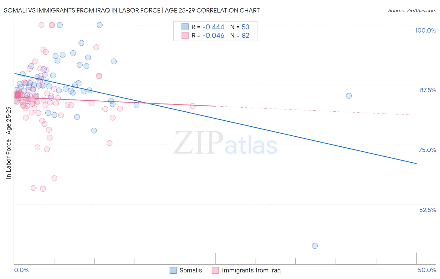 Somali vs Immigrants from Iraq In Labor Force | Age 25-29