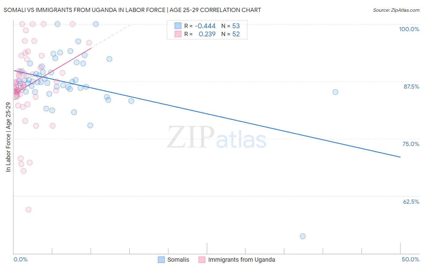 Somali vs Immigrants from Uganda In Labor Force | Age 25-29
