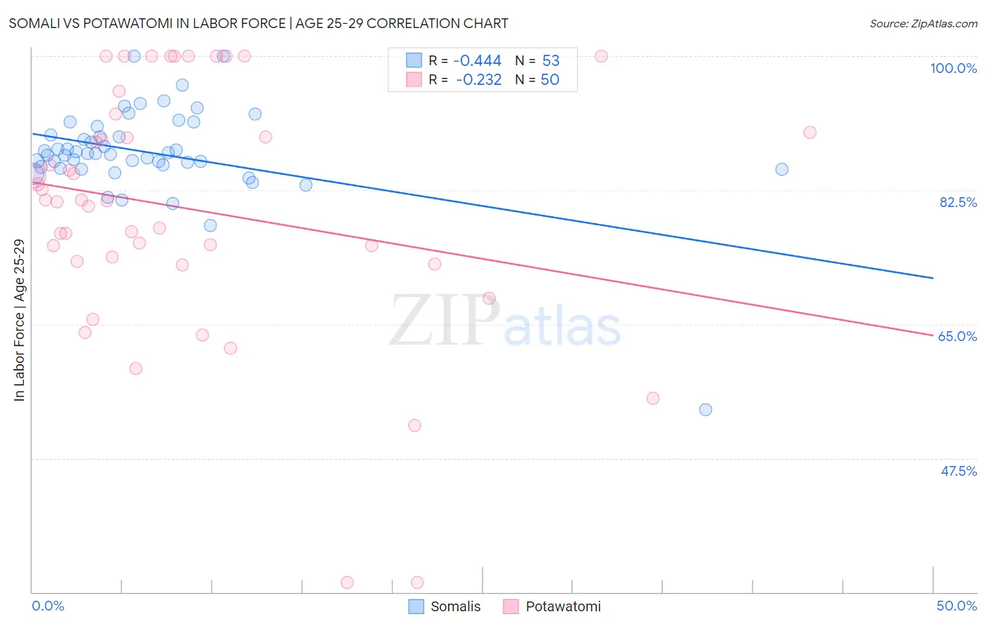 Somali vs Potawatomi In Labor Force | Age 25-29