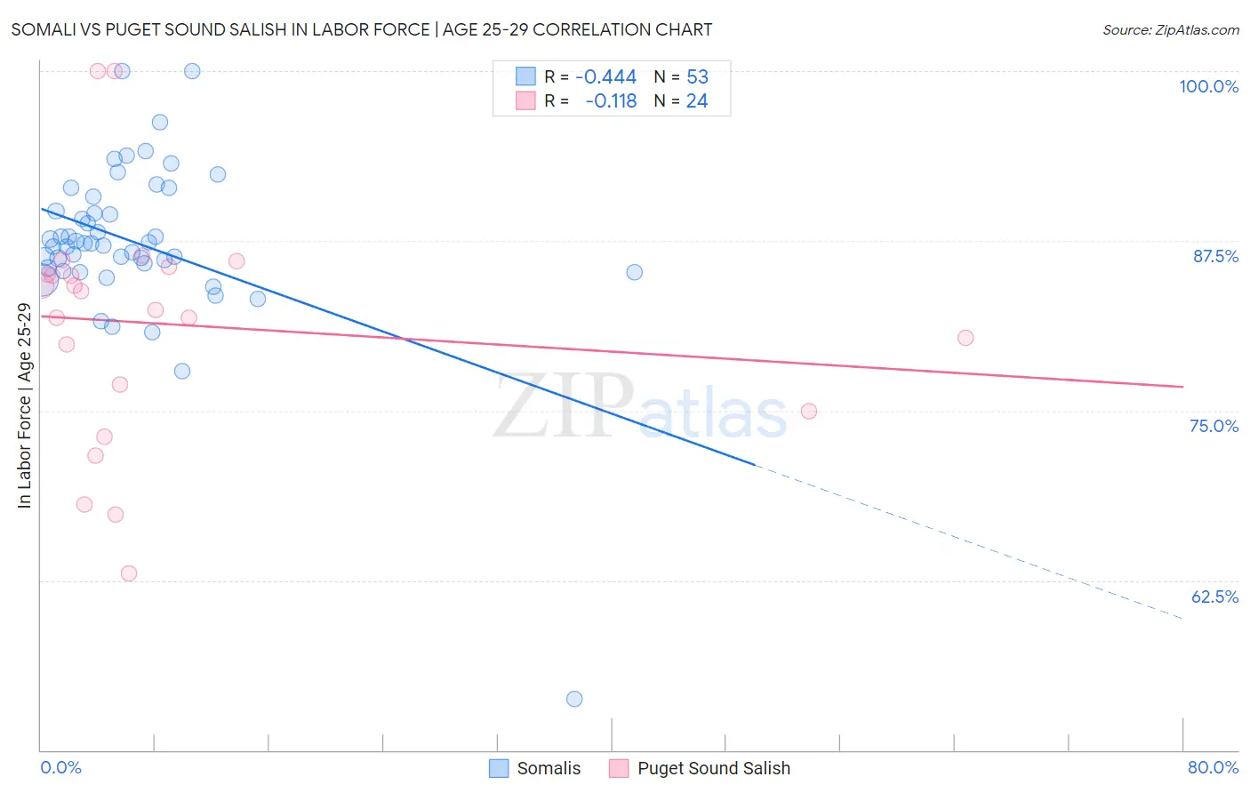 Somali vs Puget Sound Salish In Labor Force | Age 25-29