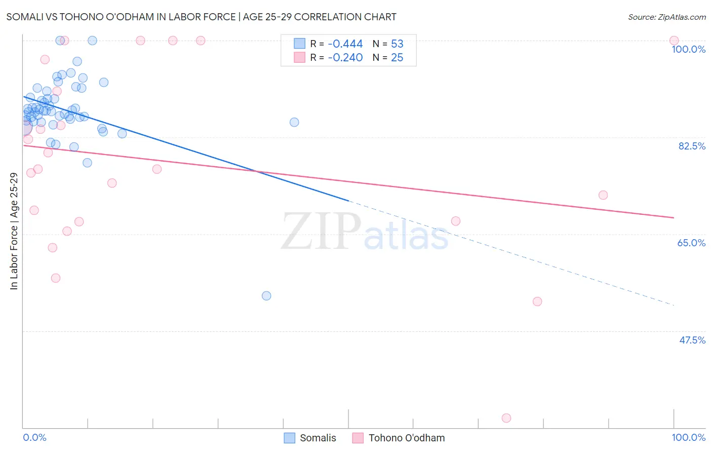 Somali vs Tohono O'odham In Labor Force | Age 25-29