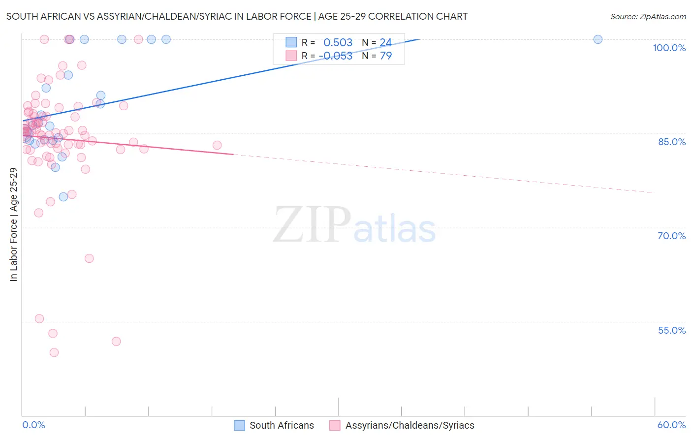 South African vs Assyrian/Chaldean/Syriac In Labor Force | Age 25-29