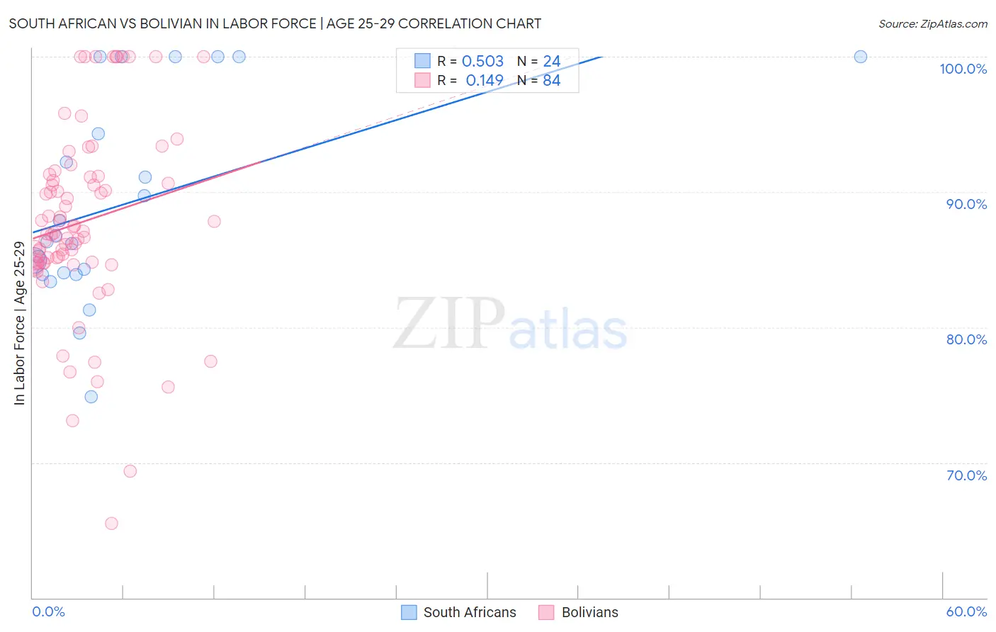 South African vs Bolivian In Labor Force | Age 25-29