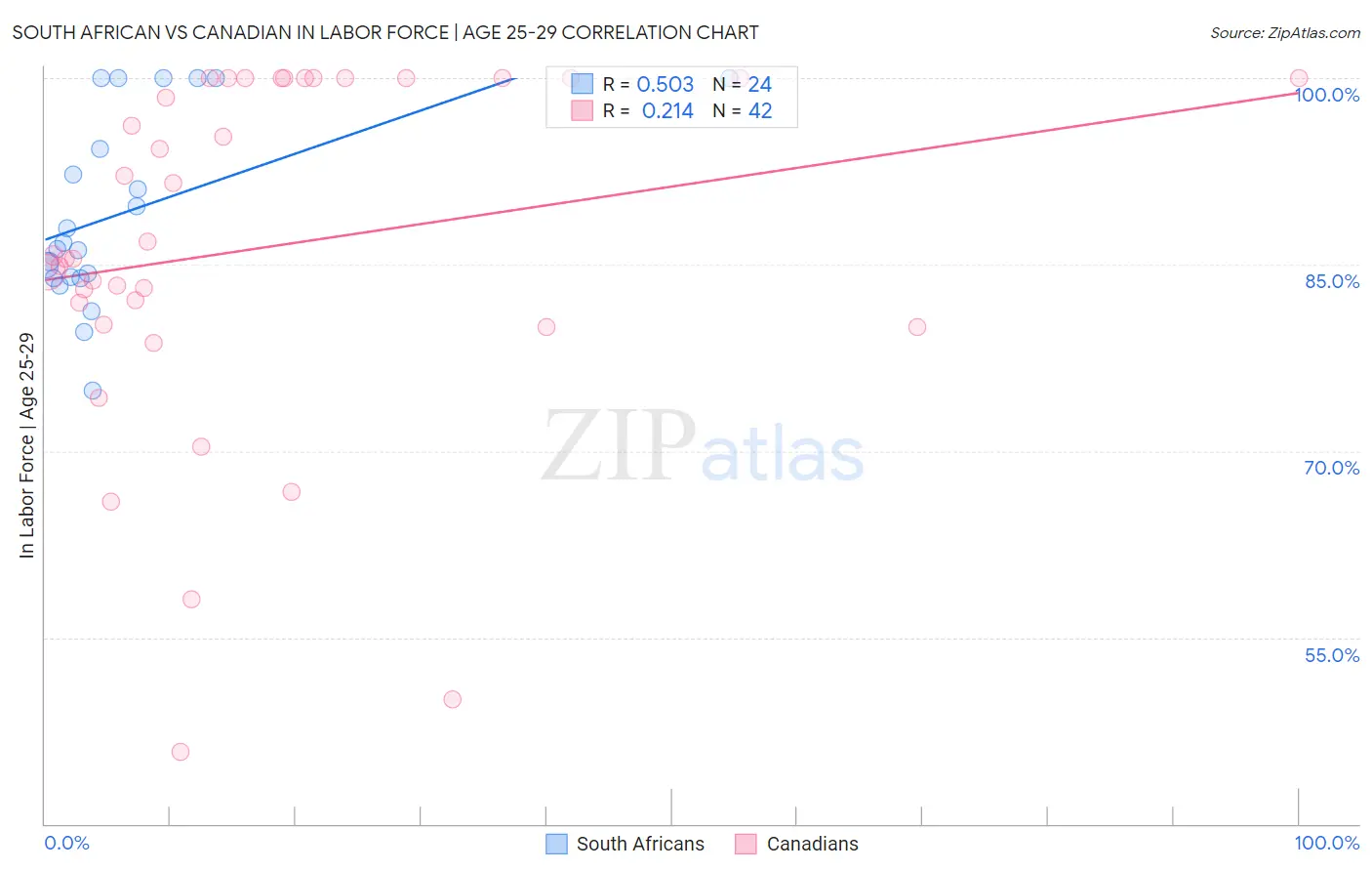 South African vs Canadian In Labor Force | Age 25-29