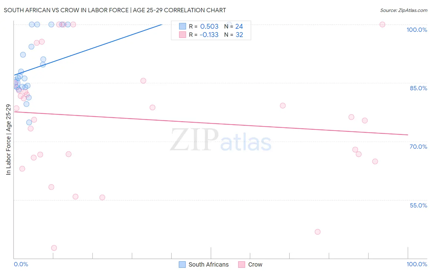 South African vs Crow In Labor Force | Age 25-29
