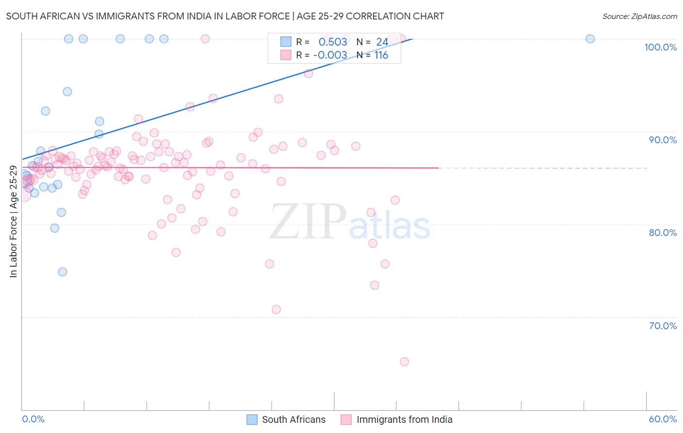 South African vs Immigrants from India In Labor Force | Age 25-29