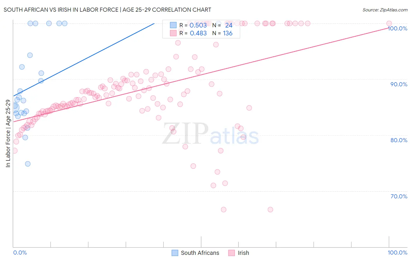 South African vs Irish In Labor Force | Age 25-29