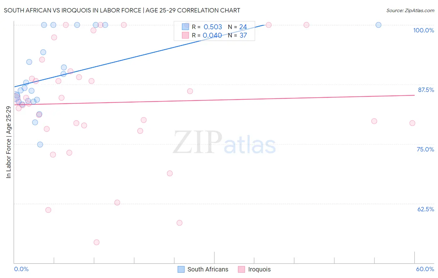 South African vs Iroquois In Labor Force | Age 25-29