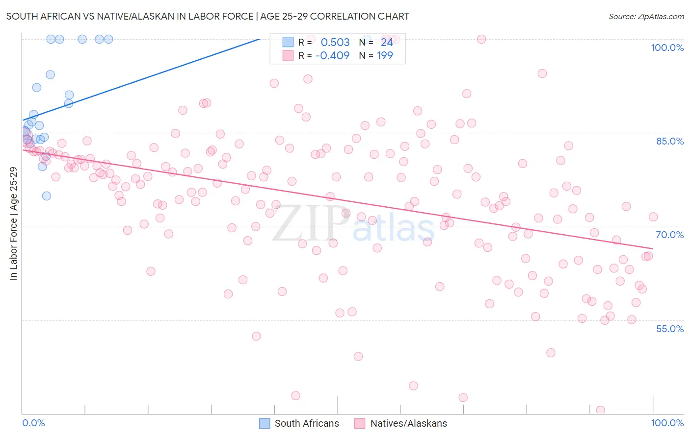 South African vs Native/Alaskan In Labor Force | Age 25-29