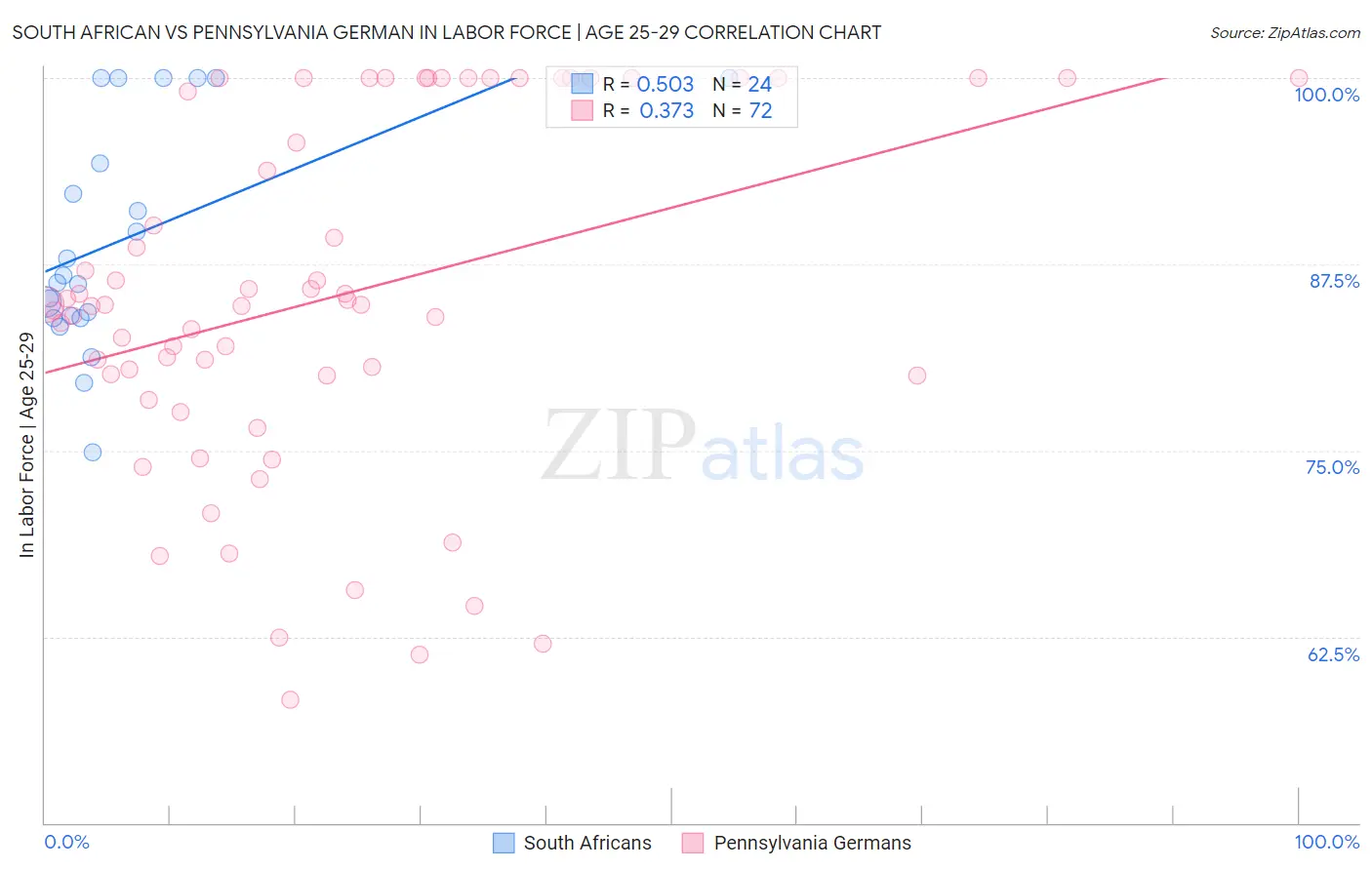 South African vs Pennsylvania German In Labor Force | Age 25-29