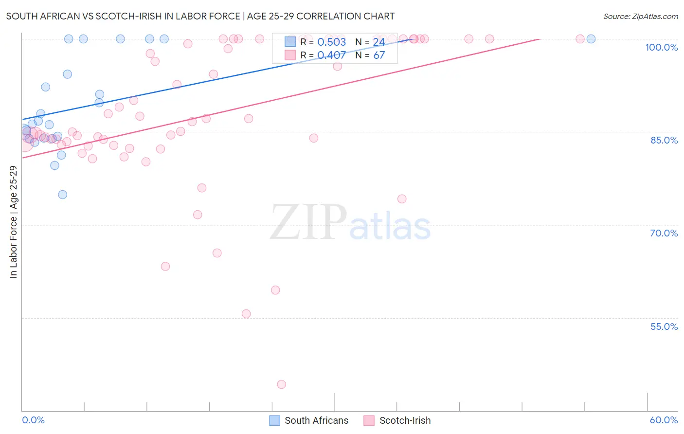South African vs Scotch-Irish In Labor Force | Age 25-29