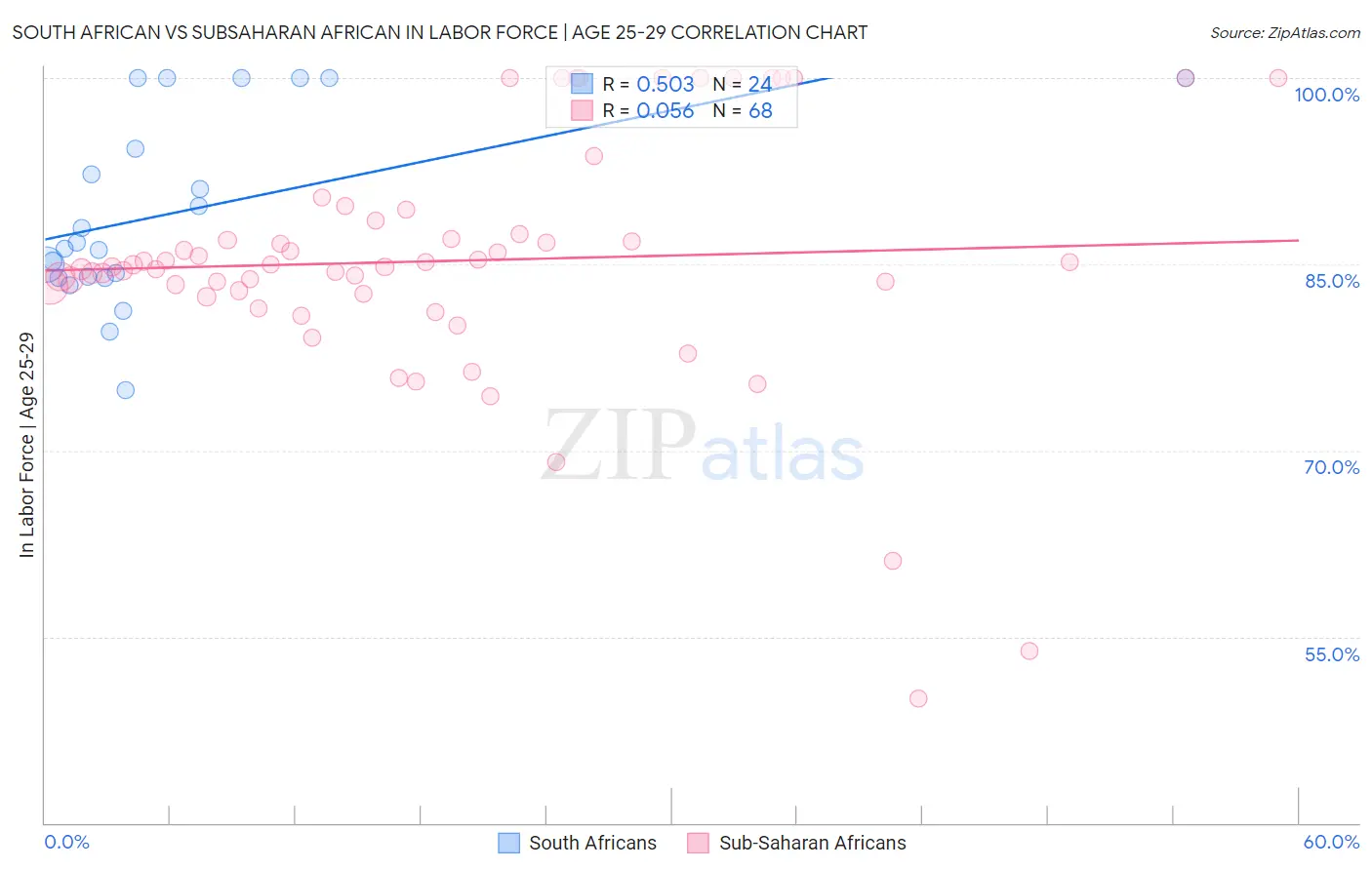 South African vs Subsaharan African In Labor Force | Age 25-29