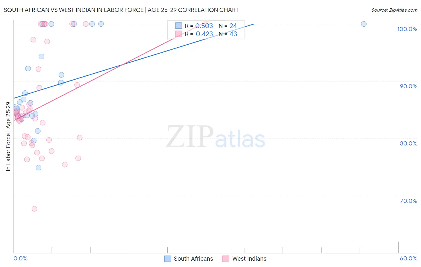 South African vs West Indian In Labor Force | Age 25-29