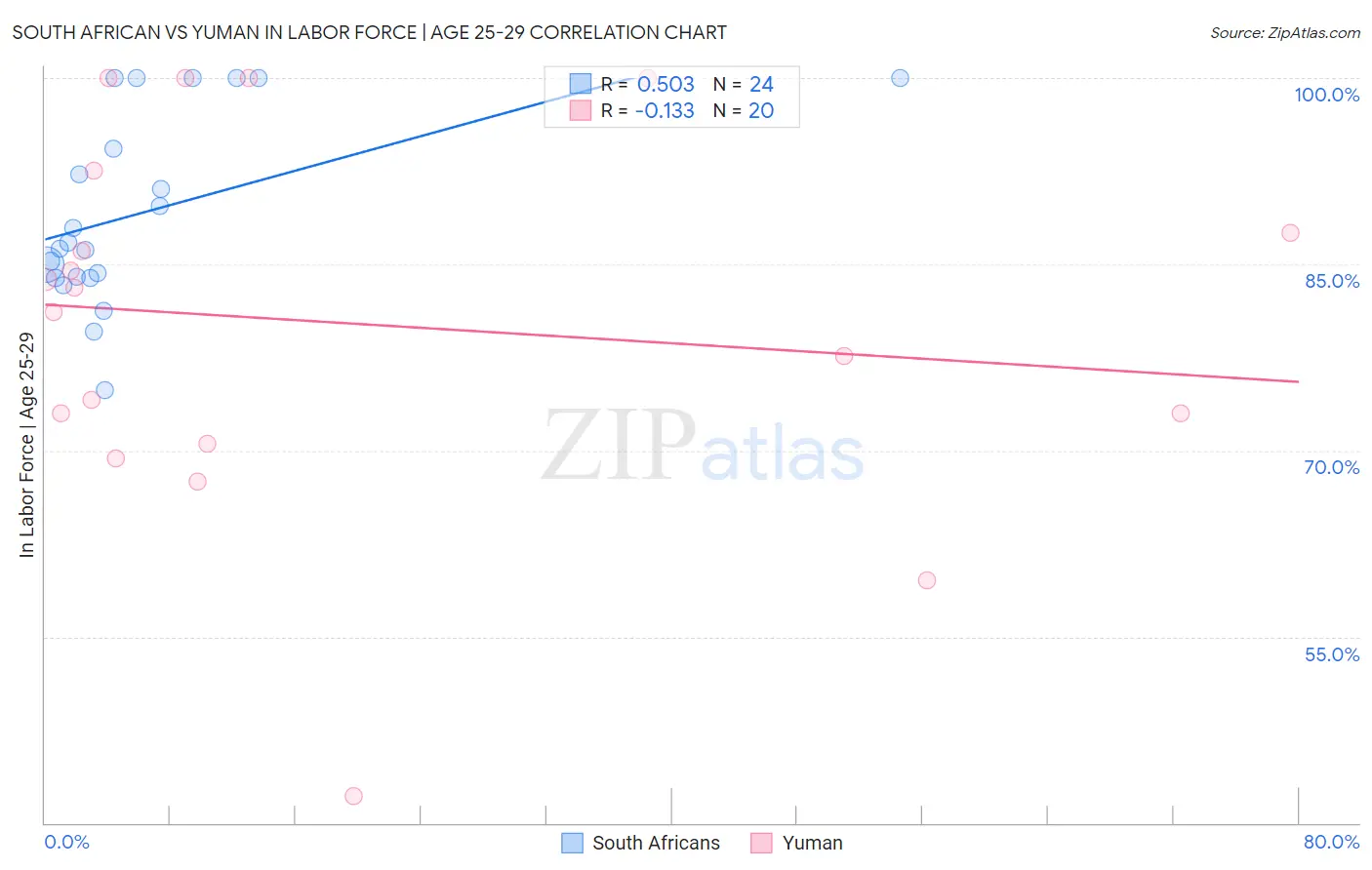 South African vs Yuman In Labor Force | Age 25-29