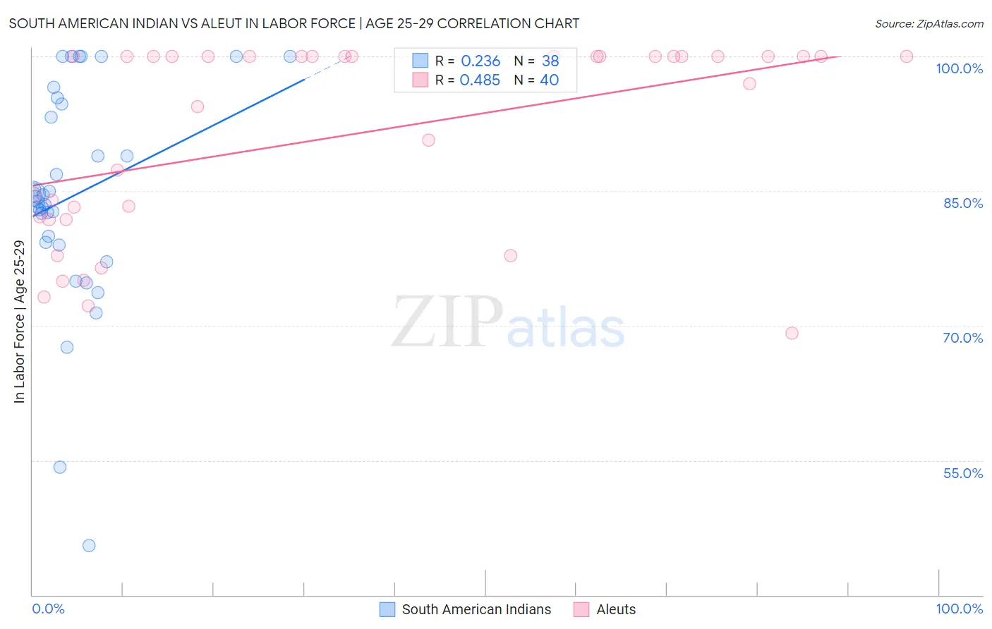 South American Indian vs Aleut In Labor Force | Age 25-29