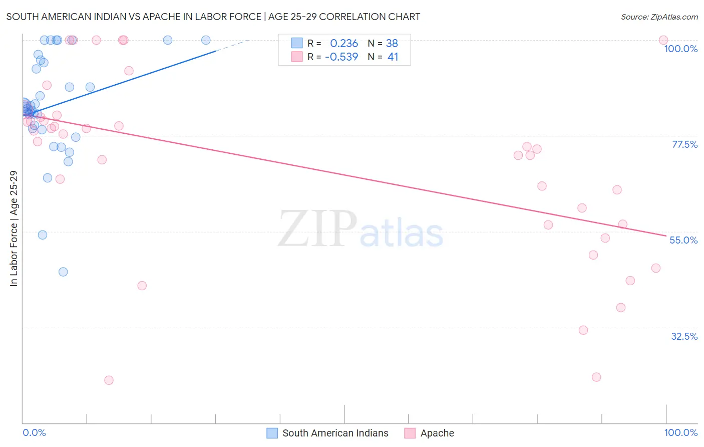 South American Indian vs Apache In Labor Force | Age 25-29