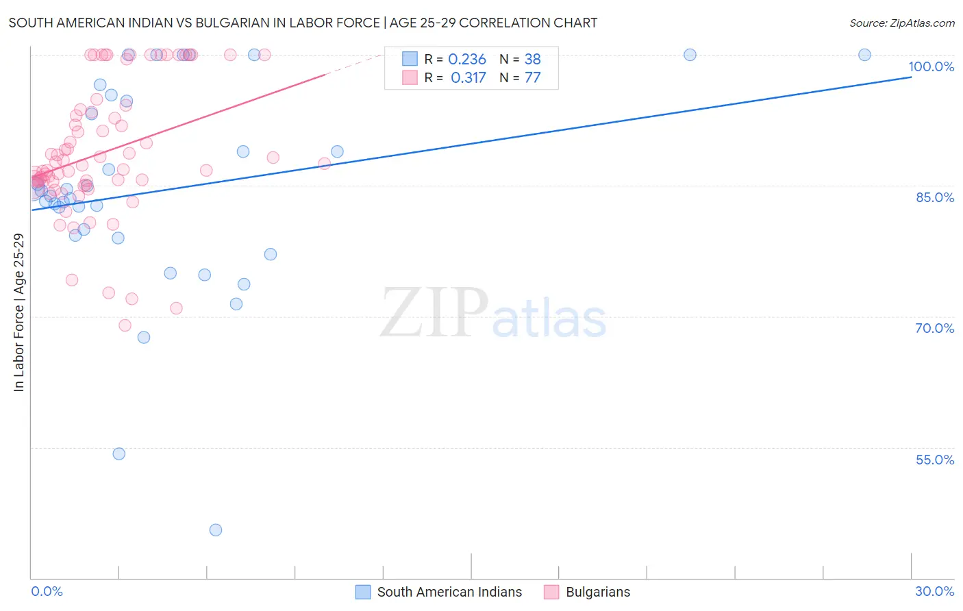 South American Indian vs Bulgarian In Labor Force | Age 25-29