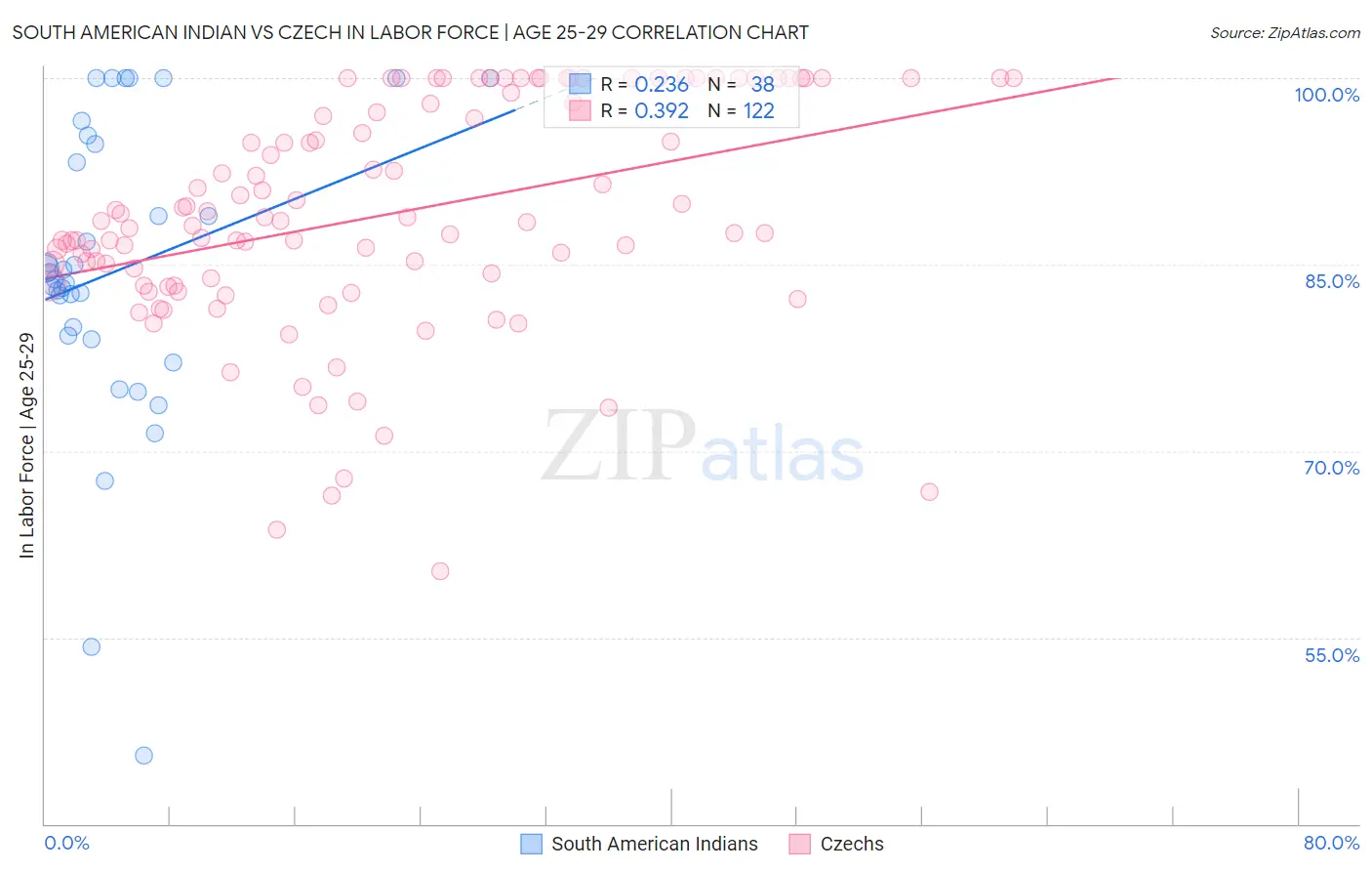 South American Indian vs Czech In Labor Force | Age 25-29